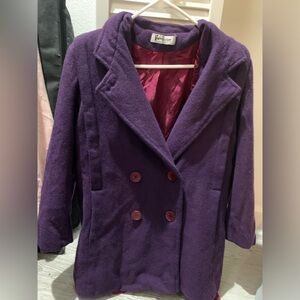 Purple Double-Breasted Women's Wool pea Coat